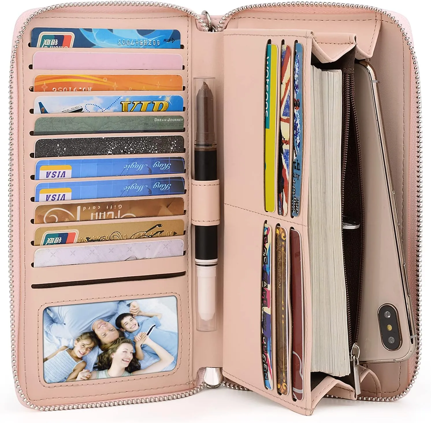UTO Women Wallet Leather Zip Around Card Holder Checkbook Passport Organizer Ladies Travel Clutch with Wristlet