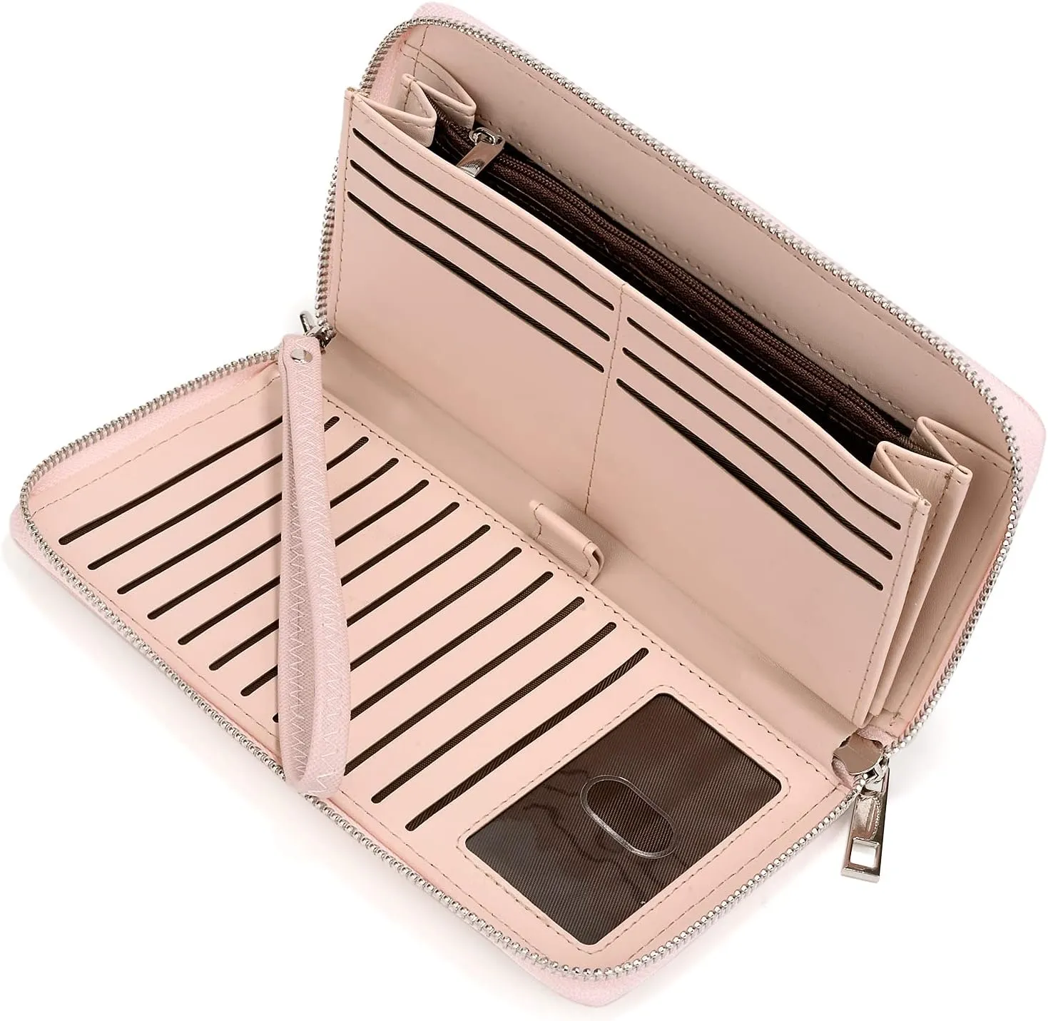 UTO Women Wallet Leather Zip Around Card Holder Checkbook Passport Organizer Ladies Travel Clutch with Wristlet