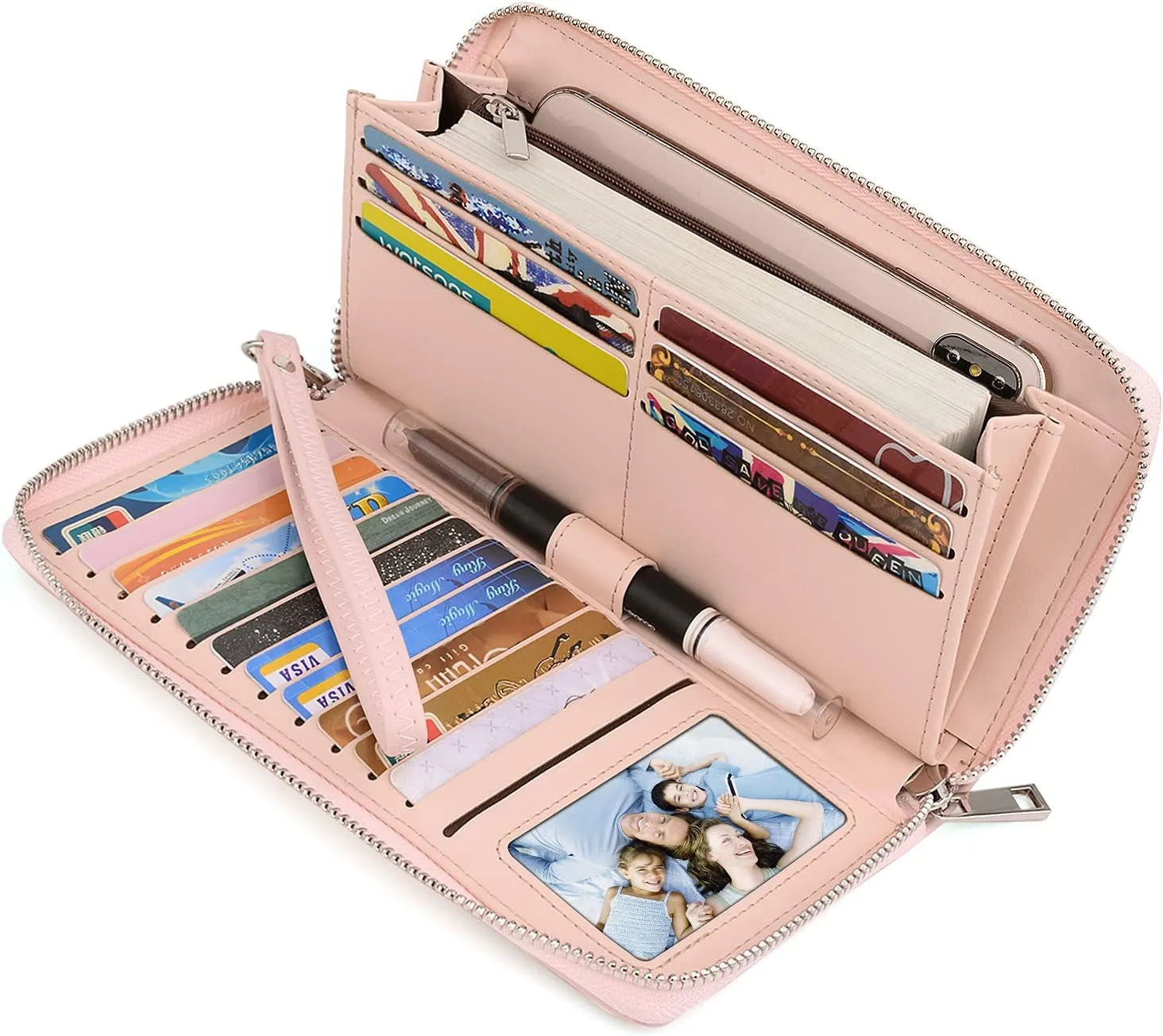 UTO Women Wallet Leather Zip Around Card Holder Checkbook Passport Organizer Ladies Travel Clutch with Wristlet
