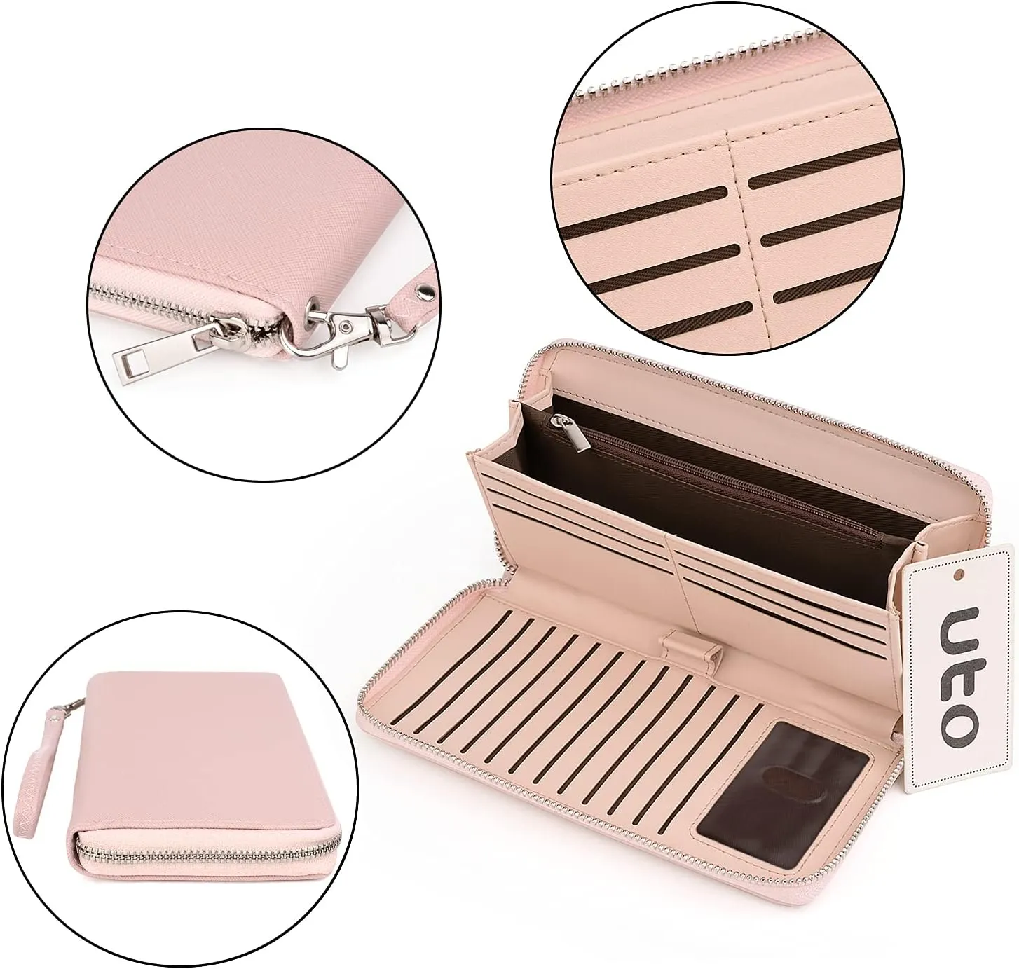 UTO Women Wallet Leather Zip Around Card Holder Checkbook Passport Organizer Ladies Travel Clutch with Wristlet