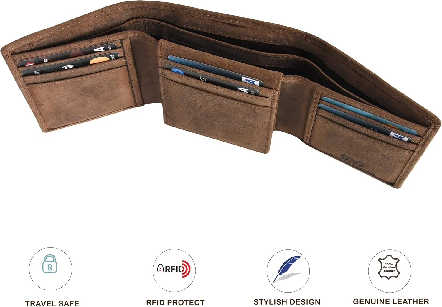 VALENCHI Leather Trifold Wallet For Men - RFID Blocking - 9 Card Slots, 2 Note Compartments & 1 ID Window - Minimalist Design, Slim Wallet - Premium, Fashionable Accessory Gifts for Men, Him