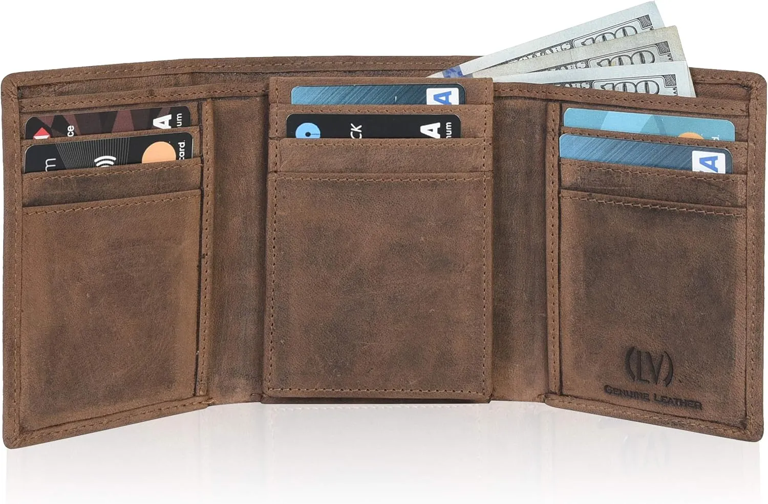 VALENCHI Leather Trifold Wallet For Men - RFID Blocking - 9 Card Slots, 2 Note Compartments & 1 ID Window - Minimalist Design, Slim Wallet - Premium, Fashionable Accessory Gifts for Men, Him
