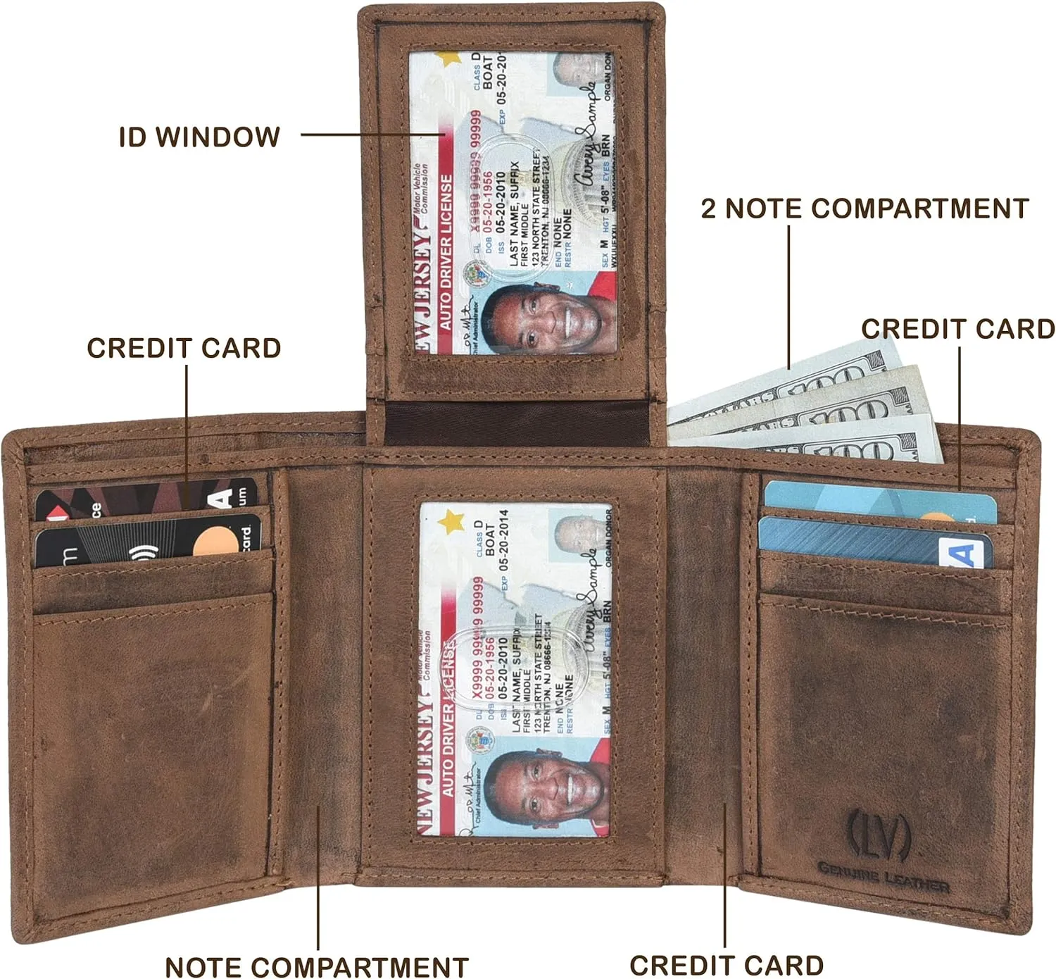 VALENCHI Leather Trifold Wallet For Men - RFID Blocking - 9 Card Slots, 2 Note Compartments & 1 ID Window - Minimalist Design, Slim Wallet - Premium, Fashionable Accessory Gifts for Men, Him