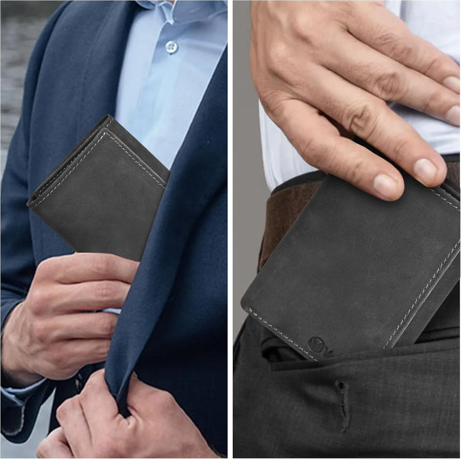 VALENCHI Leather Trifold Wallet For Men - RFID Blocking - 9 Card Slots, 2 Note Compartments & 1 ID Window - Minimalist Design, Slim Wallet - Premium, Fashionable Accessory Gifts for Men, Him
