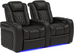 Valencia Tuscany Home Theater Seating | Premium Top Grain Italian Nappa 11000 Leather Wall-Hugging Recliner with Power Reclining, Lumbar Support & Headrest (Row of 2,Black)