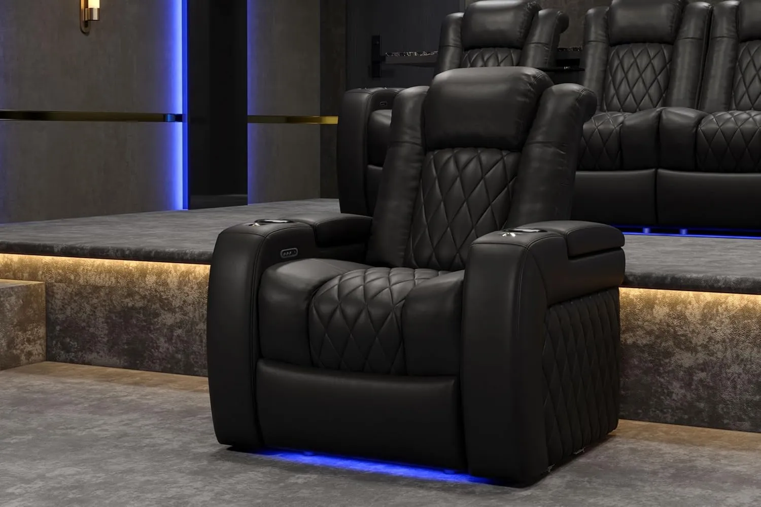 Valencia Tuscany Home Theater Seating | Premium Top Grain Italian Nappa 11000 Leather Wall-Hugging Recliner with Power Reclining, Lumbar Support & Headrest (Row of 2,Black)