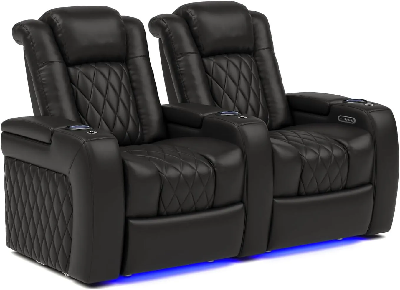 Valencia Tuscany Home Theater Seating | Premium Top Grain Italian Nappa 11000 Leather Wall-Hugging Recliner with Power Reclining, Lumbar Support & Headrest (Row of 2,Black)