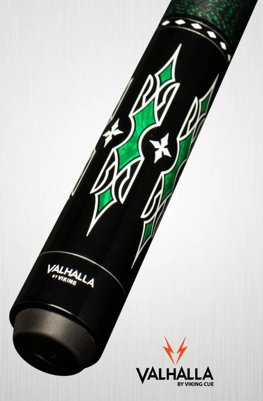 Valhalla VA466 Pool Cue | Green & White HD Graphic Points, Linen Wrap