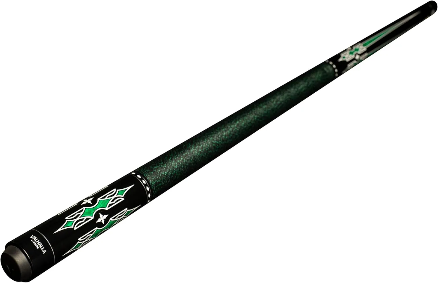 Valhalla VA466 Pool Cue | Green & White HD Graphic Points, Linen Wrap