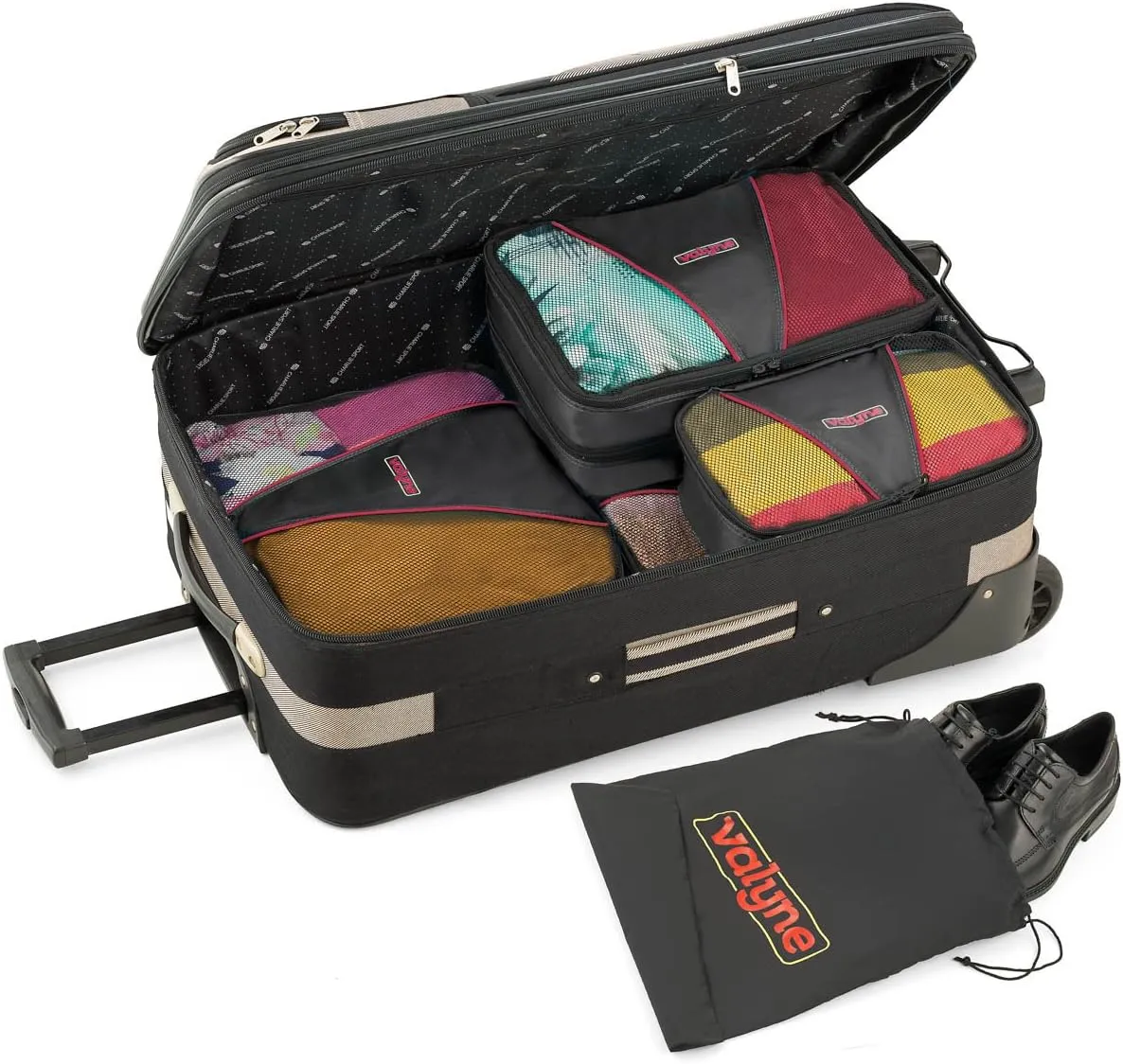 Valyne Packing Cubes 4-pcs Set, Luggage Travel Organizer Bags with a Free Laundry/shoe Bag