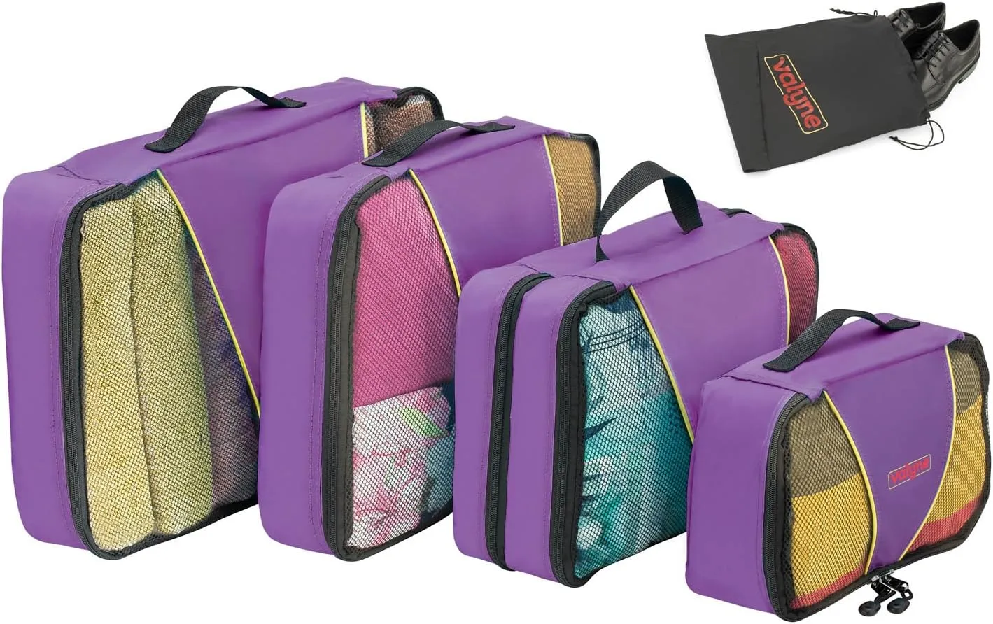 Valyne Packing Cubes 4-pcs Set, Luggage Travel Organizer Bags with a Free Laundry/shoe Bag