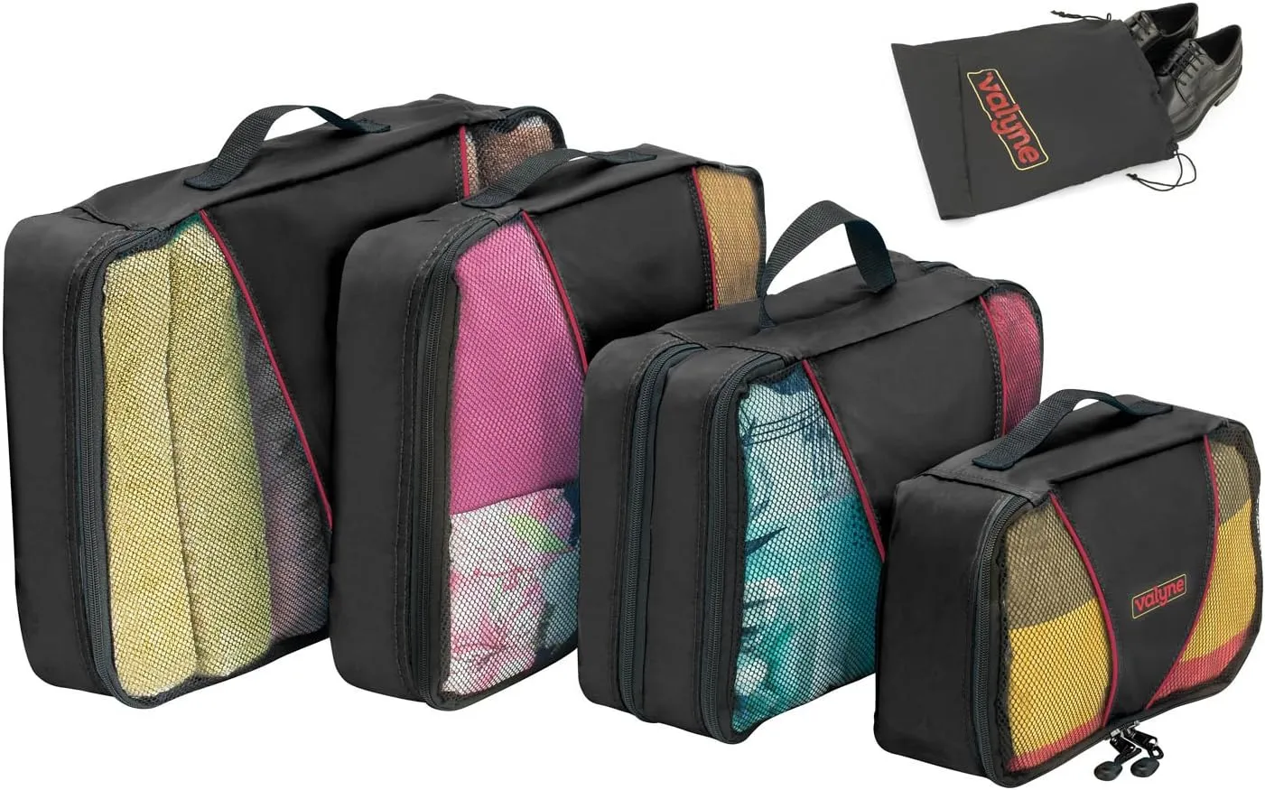Valyne Packing Cubes 4-pcs Set, Luggage Travel Organizer Bags with a Free Laundry/shoe Bag