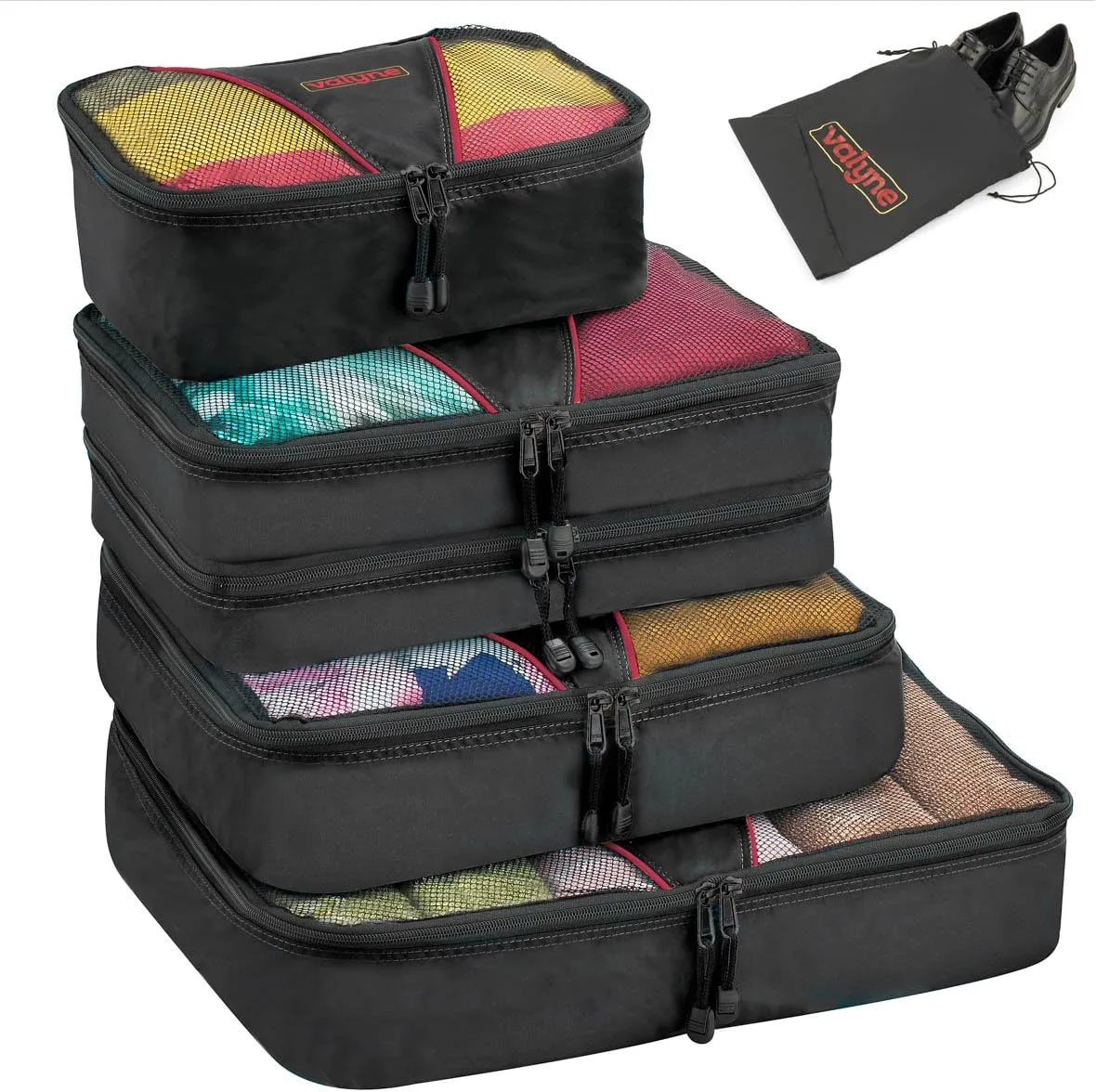 Valyne Packing Cubes 4-pcs Set, Luggage Travel Organizer Bags with a Free Laundry/shoe Bag