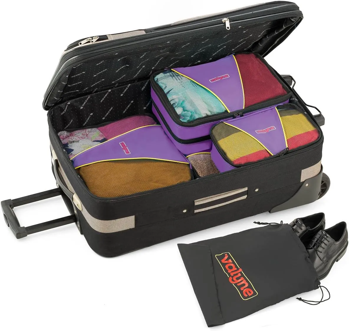 Valyne Packing Cubes 4-pcs Set, Luggage Travel Organizer Bags with a Free Laundry/shoe Bag