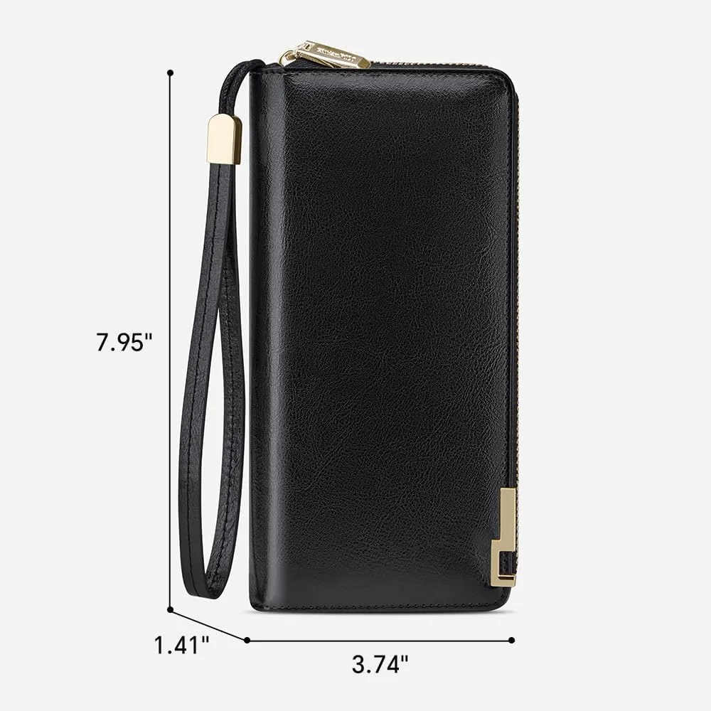 VANNANBA Long Wallet for Women Genuine Leather Zipper Wallet Large Capacity Organizer Accordion Wallet