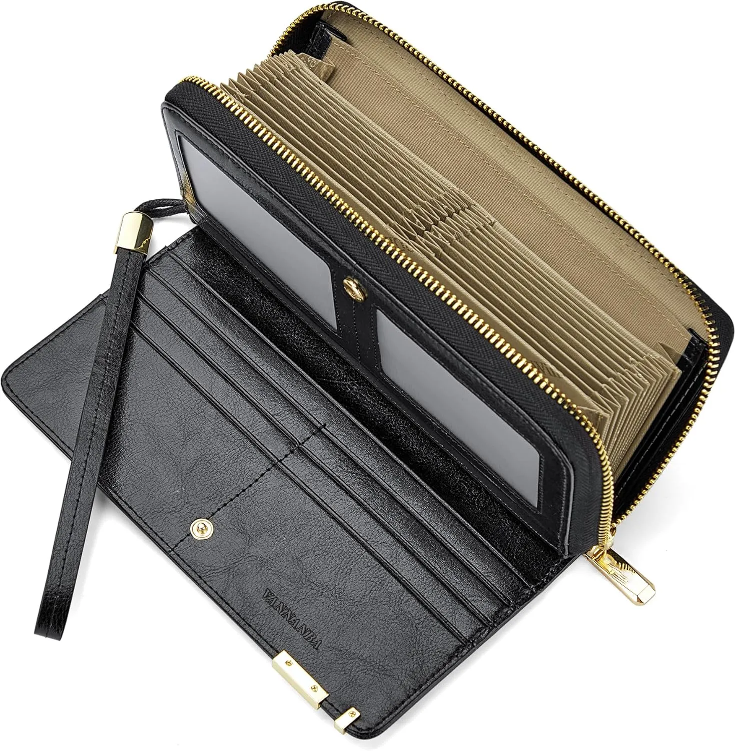 VANNANBA Long Wallet for Women Genuine Leather Zipper Wallet Large Capacity Organizer Accordion Wallet