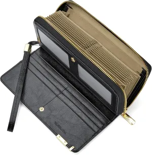 VANNANBA Long Wallet for Women Genuine Leather Zipper Wallet Large Capacity Organizer Accordion Wallet