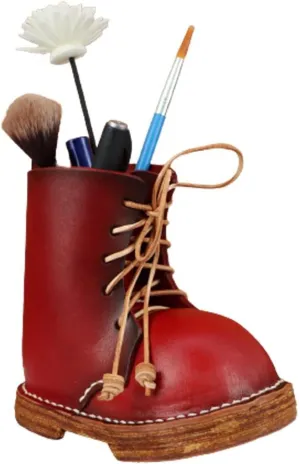 Vegetable Tanned Leather Cowhide Shoes Desktop Decorative Pen Holder Stationery Makeup Brush Organizer Creative Gifts For Men And Women (Red)