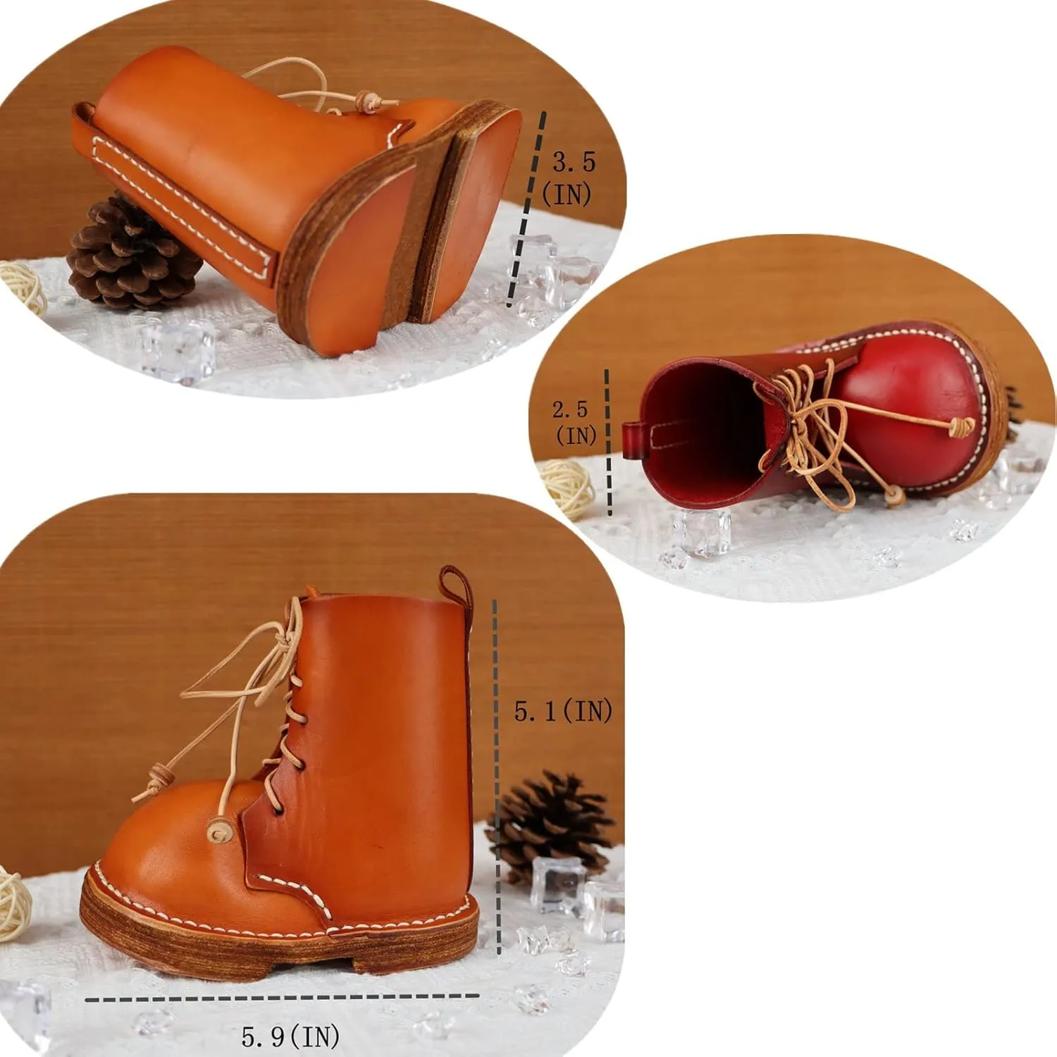 Vegetable Tanned Leather Cowhide Shoes Desktop Decorative Pen Holder Stationery Makeup Brush Organizer Creative Gifts For Men And Women (Red)