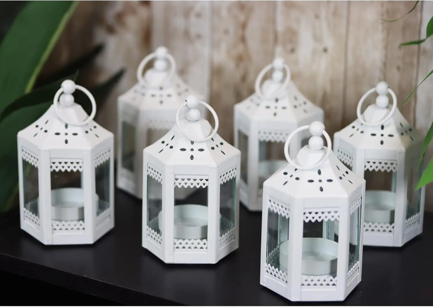 Vela Lanterns Mini Small 4.5 Inch Metal Moroccan Lanterns Decorative Candle Tealight Holders for Centerpieces, Home Decor, Weddings, White, Set of 6