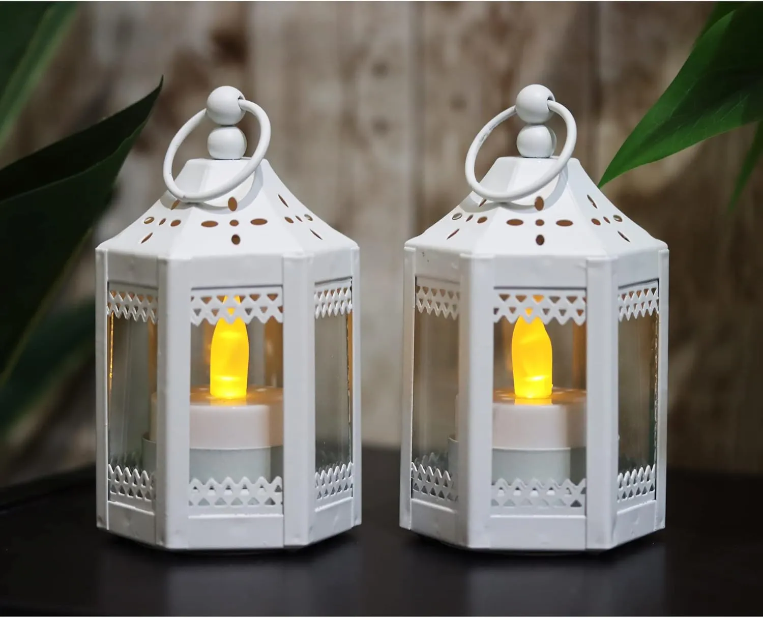 Vela Lanterns Mini Small 4.5 Inch Metal Moroccan Lanterns Decorative Candle Tealight Holders for Centerpieces, Home Decor, Weddings, White, Set of 6