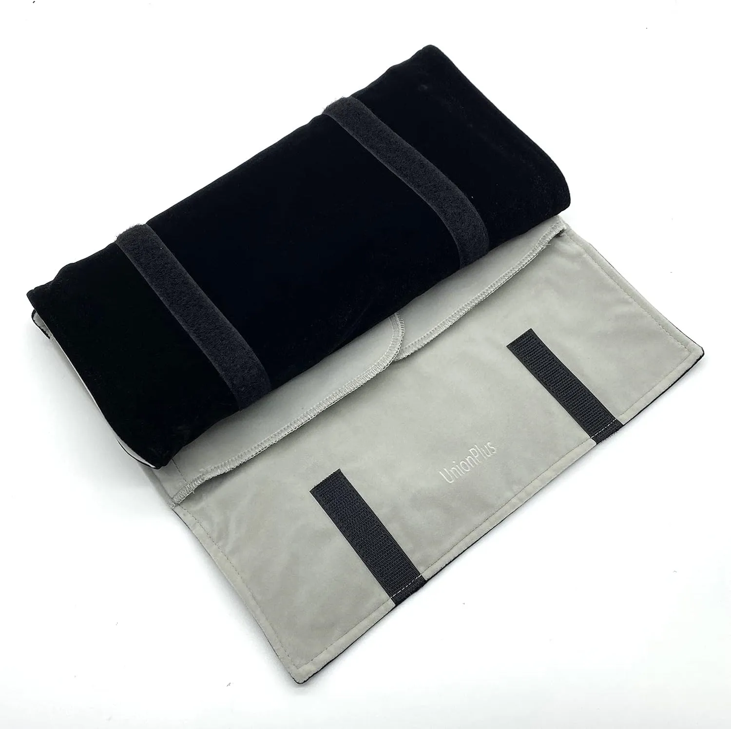 Velvet Travel Jewelry Case Roll Bag Organizer for Necklace Bracelet Earrings Ring, 6 PVC Pockets, Black  Grey Upgrade Version