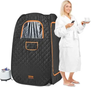 VEVOR Compact Portable Steam Sauna Tent, 1200W Sauna with Chair & Storage Bag, Home Sauna Tent for Detox Relaxation, Time & Temperature Remote Control Personal Sauna for Home, 2.6’x 2.6’x 4.3’