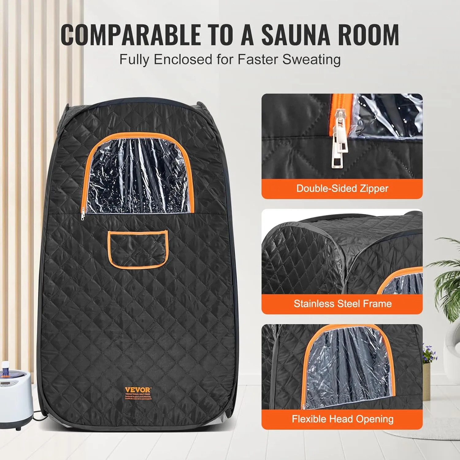 VEVOR Compact Portable Steam Sauna Tent, 1200W Sauna with Chair & Storage Bag, Home Sauna Tent for Detox Relaxation, Time & Temperature Remote Control Personal Sauna for Home, 2.6’x 2.6’x 4.3’