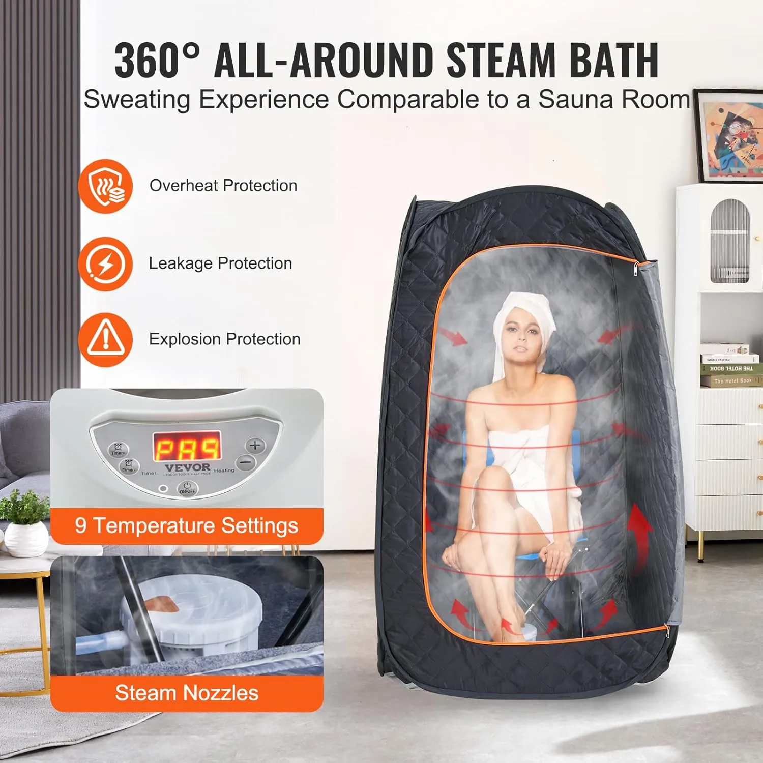 VEVOR Compact Portable Steam Sauna Tent, 1200W Sauna with Chair & Storage Bag, Home Sauna Tent for Detox Relaxation, Time & Temperature Remote Control Personal Sauna for Home, 2.6’x 2.6’x 4.3’