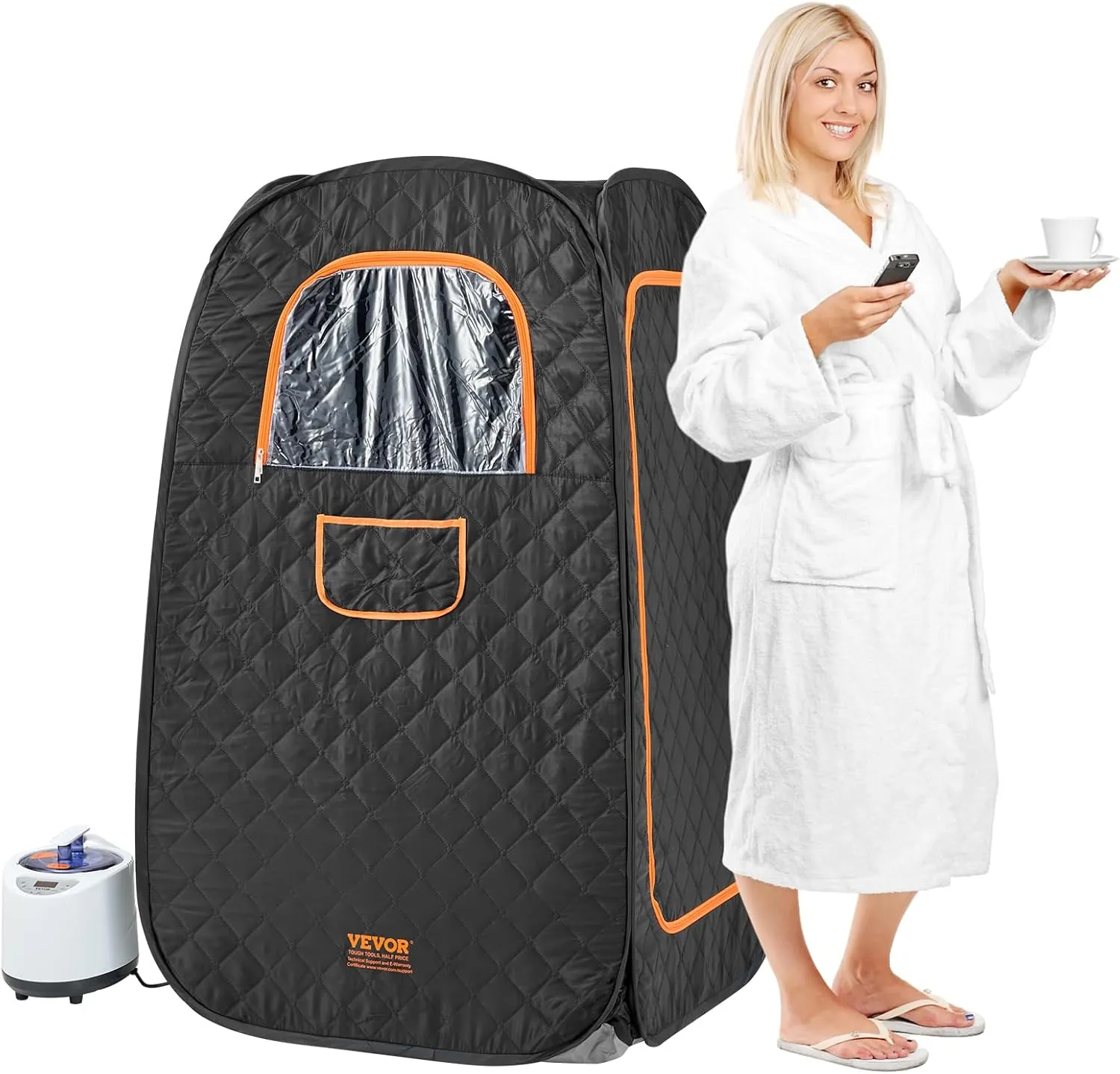 VEVOR Compact Portable Steam Sauna Tent, 1200W Sauna with Chair & Storage Bag, Home Sauna Tent for Detox Relaxation, Time & Temperature Remote Control Personal Sauna for Home, 2.6’x 2.6’x 4.3’
