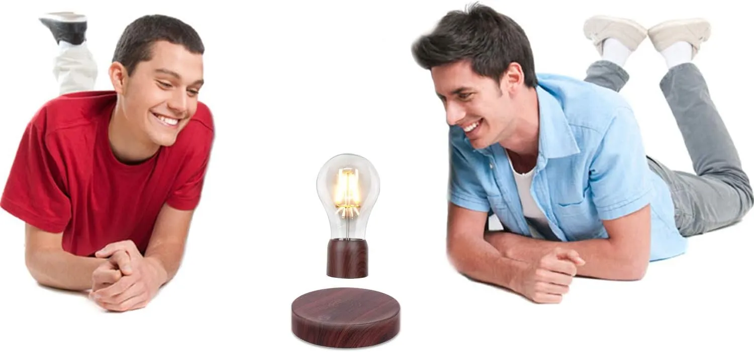 VGAzer Magnetic Levitating Floating Wireless LED Light Bulb Desk Lamp for Unique Gifts, Room Decor, Night Light, Home Office Decor Desk Tech Toys (Round Wooden Base..)