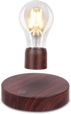 VGAzer Magnetic Levitating Floating Wireless LED Light Bulb Desk Lamp for Unique Gifts, Room Decor, Night Light, Home Office Decor Desk Tech Toys (Round Wooden Base..)