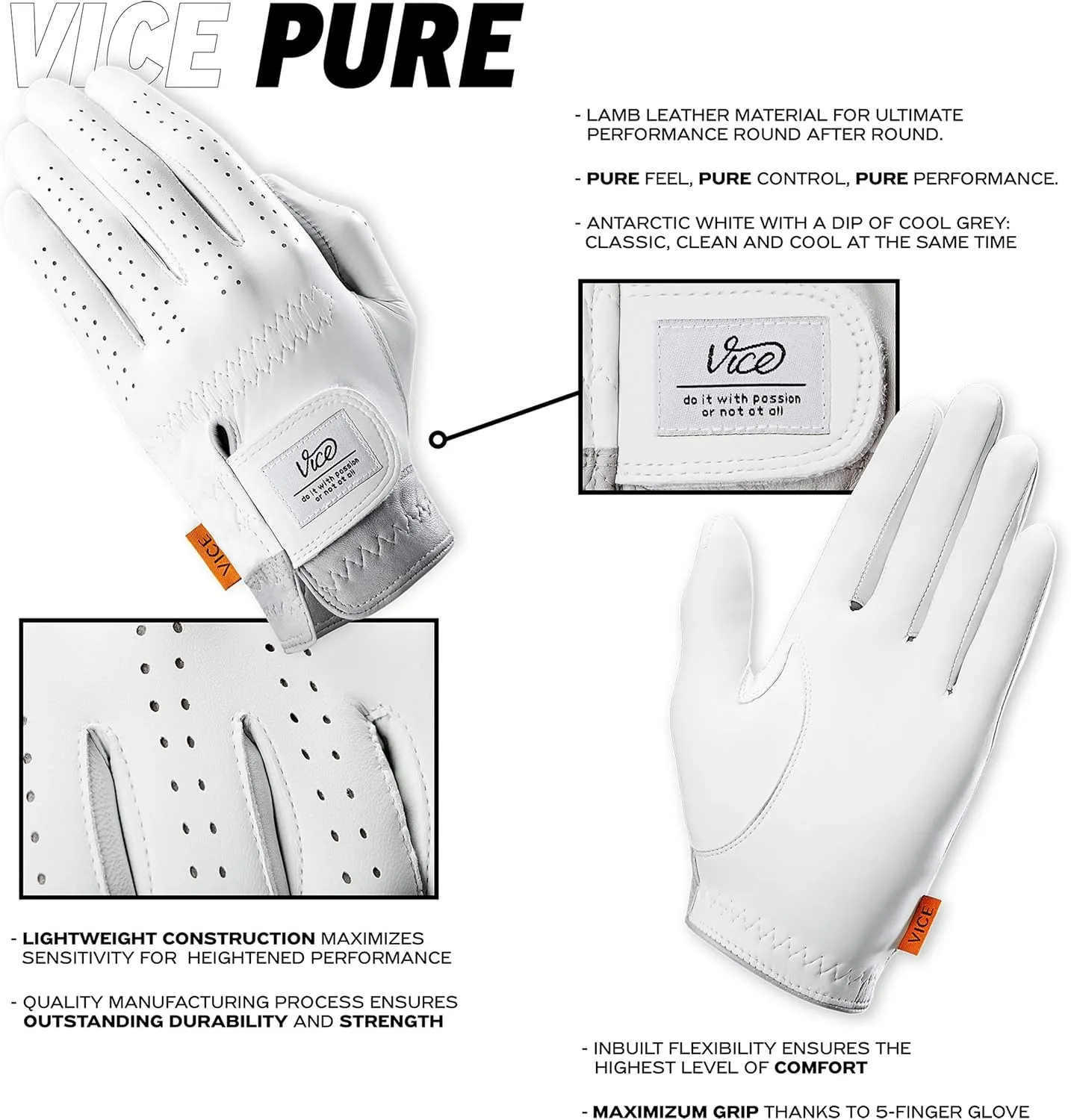 VICE Pure Golf Glove, White