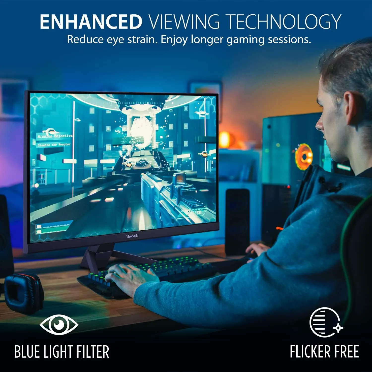 ViewSonic VX2267-MHD 22 Inch 1080p Gaming Monitor with 100Hz, 1ms, Ultra-Thin Bezels, FreeSync, Eye Care, HDMI, VGA, and DP