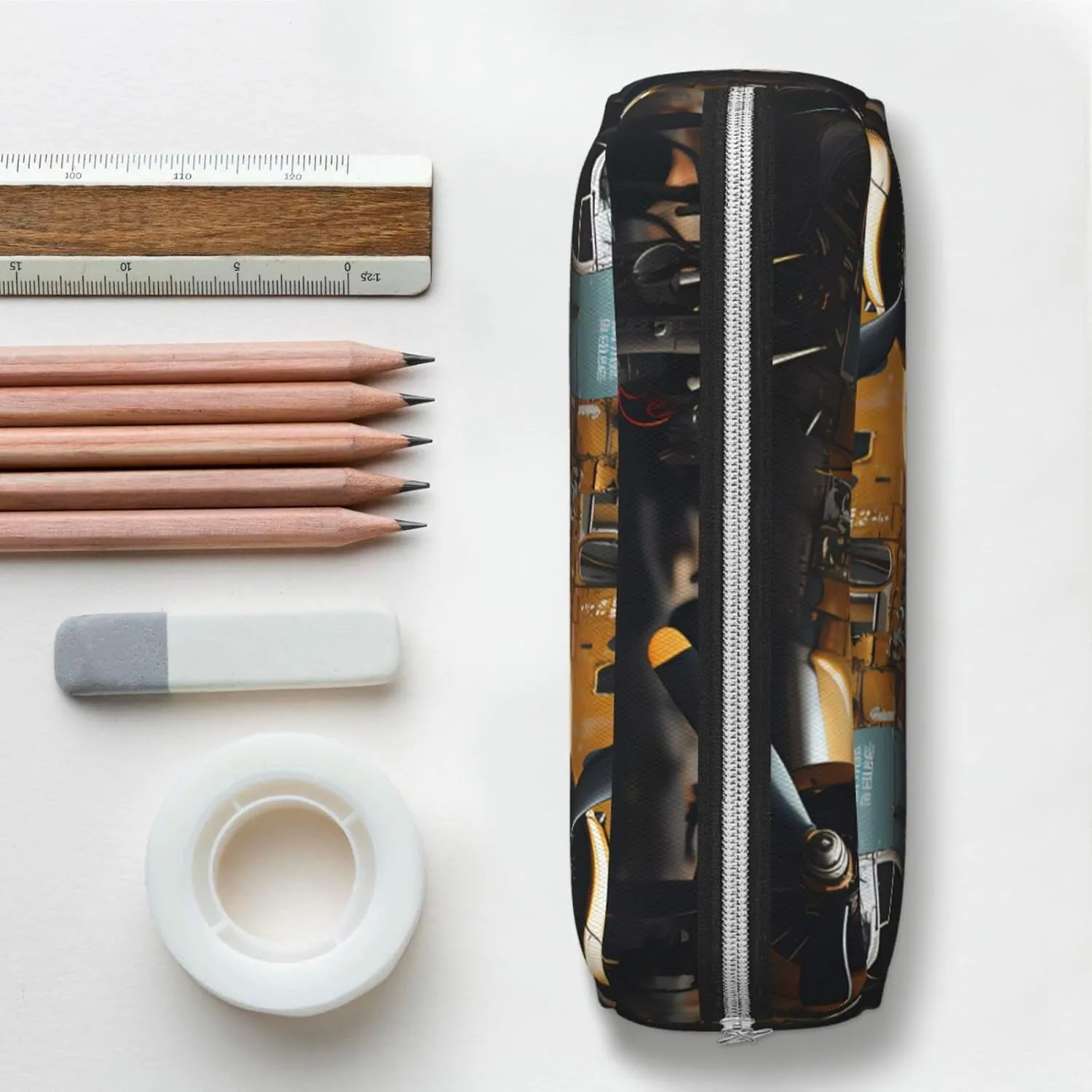 Vintage Aircraft Machinery Print Pencil Case, Pencil Pouch with Zipper, Portable Stationery Organizer pencil bag - Office Travel