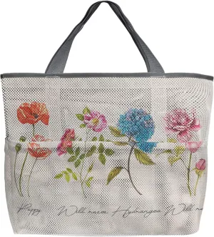 Vintage Botanical Flower Beach Tote Bag for Women, Aesthetic Florals Herbaceous Mesh Beach Bags Waterproof Sandproof, Outdoor Picnic Swim Pool Handbag - Large Beach Bag with Zipper and Pockets