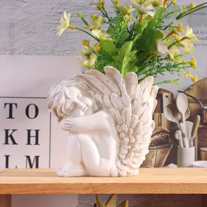 Vintage Cupid Angel Figurine Vase - Resin Sculpture with Sleeping Cherub Design for Home & Garden Decor, Perfect for Succulents and Small Plants, Statues for Home Decor