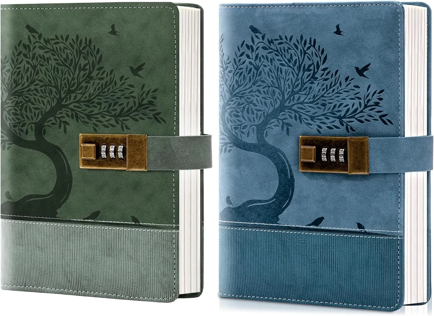 Vintage Diary with Lock for Women Girls 256 Pages Green and Leather Password Journal with Lock A5 Locking Journals 5.9x 8.3 in, Blue