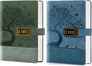 Vintage Diary with Lock for Women Girls 256 Pages Green and Leather Password Journal with Lock A5 Locking Journals 5.9x 8.3 in, Blue