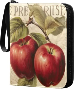 Vintage Fruit Painting Card Binder with Double Sided PU Leather Holder Albums Book with 400 Pockets for Collectible Trading Card Games Card