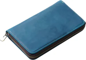 Vintage genuine Leather Pen & Pencil Case for Artists, Designers, Architects, at office, university, college and travel (Blue)