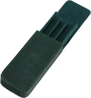 Vintage Leather Pencil Case Pull Push Fountain Pen Case Fountain Pen Holder Travel Pen Organizers for Student Women Men, Green, 7.5x16.5x3.50cm, As Pictures Shown