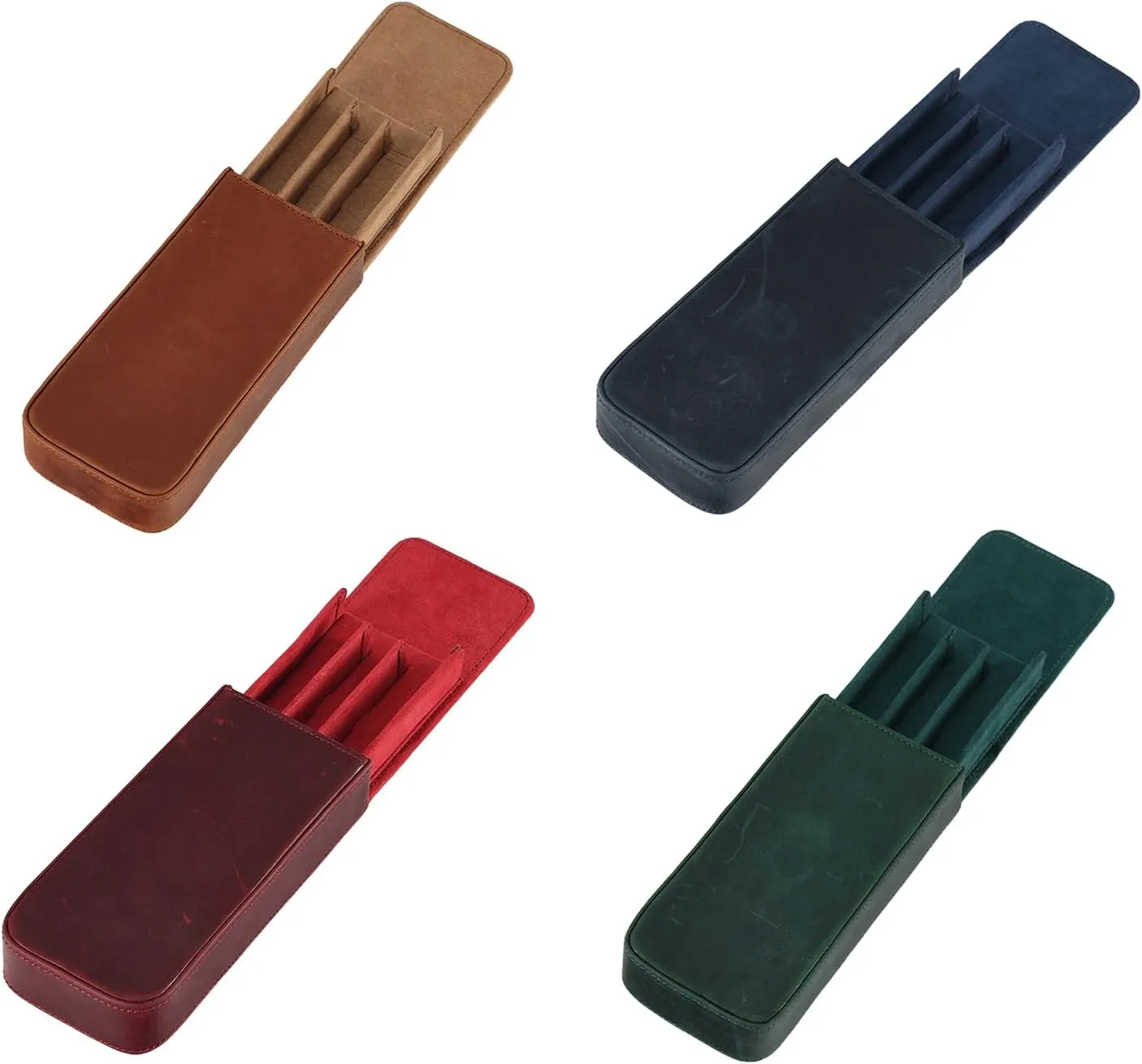 Vintage Leather Pencil Case Pull Push Fountain Pen Case Fountain Pen Holder Travel Pen Organizers for Student Women Men, Green, 7.5x16.5x3.50cm, As Pictures Shown