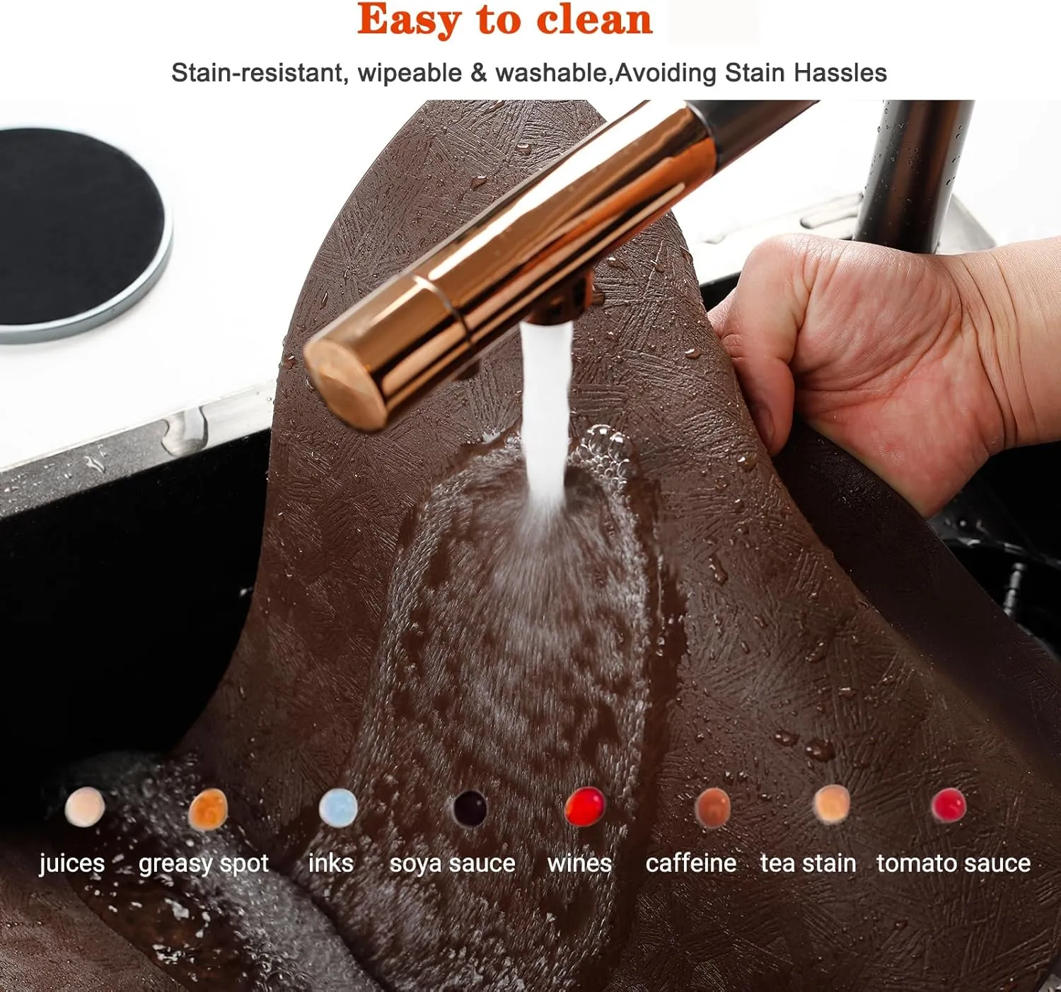 Vinyl Placemats Set of 4 100% Waterproof Oilproof PU Place Mats Heat Resistant Reversible Wipeable Faux Leather Table Mats for Dining Indoor/Outdoor and Kitchen(4, Brown)