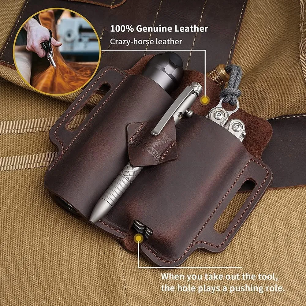 VIPERADE PJ19 Multitool Sheath, EDC Belt Organizer Sheath for Men, Leather Sheath for Men, Leather Flashlight Holster for Belt, Pen Holder for Tactical Pen