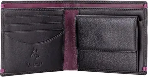 Visconti AP62 Montreux Genuine Leather Mens Bi-Fold Wallet (Black/Burgundy)