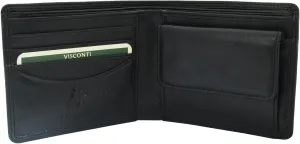 Visconti Heritage-7 Bifold Mens Soft Thin Leather Wallet Gift (Black)