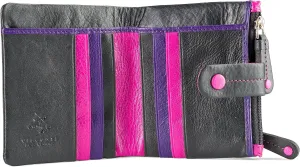 Visconti Mojito M77 Multi Colored Soft Leather Compact Wallet/Purse 3.5" x 4.3" (Black Multi)