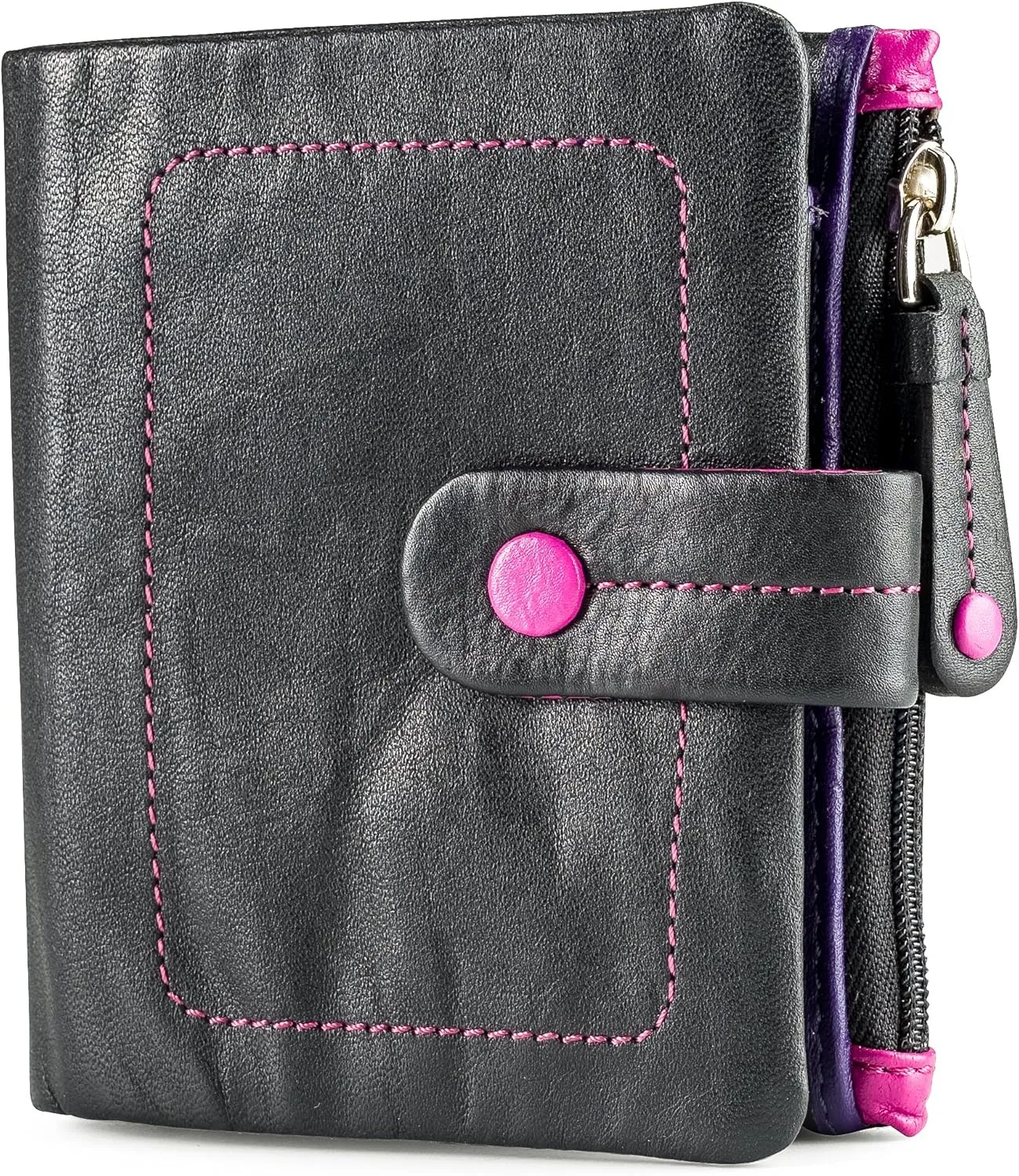 Visconti Mojito M77 Multi Colored Soft Leather Compact Wallet/Purse 3.5" x 4.3" (Black Multi)