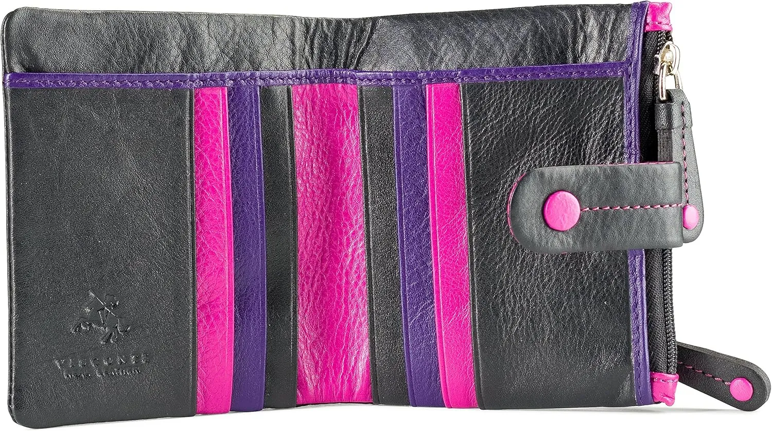Visconti Mojito M77 Multi Colored Soft Leather Compact Wallet/Purse 3.5" x 4.3" (Black Multi)